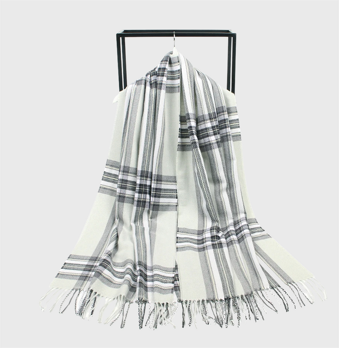 Anyyou Scarf White Plaid Cashmere Winter Pashmina Shawl Tassel Bandana