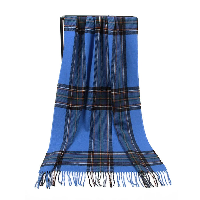 Anyyou Scarf Blue Plaid Cashmere Winter Pashmina Shawl Tassel Bandana