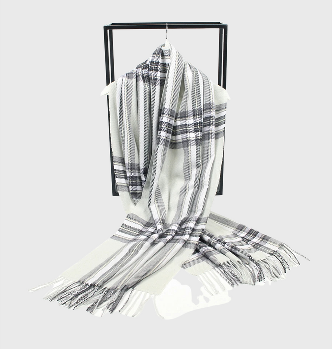 Anyyou Scarf White Plaid Cashmere Winter Pashmina Shawl Tassel Bandana