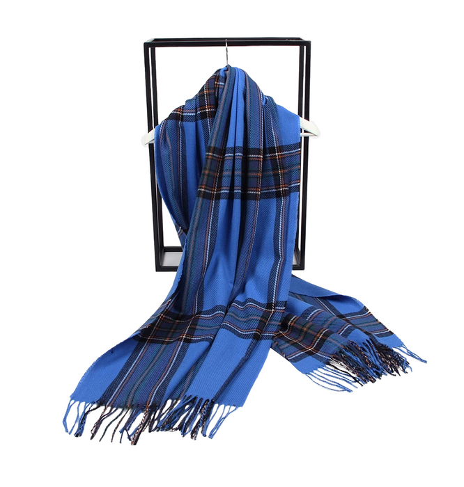 Anyyou Scarf Blue Plaid Cashmere Winter Pashmina Shawl Tassel Bandana