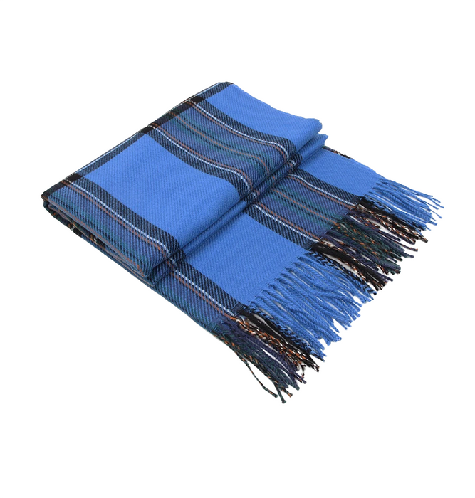 Anyyou Scarf Blue Plaid Cashmere Winter Pashmina Shawl Tassel Bandana