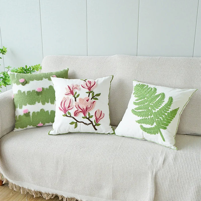 Anyhouz Pillowcase White Fern Leaf Embroidered Decorative Cushion Cover