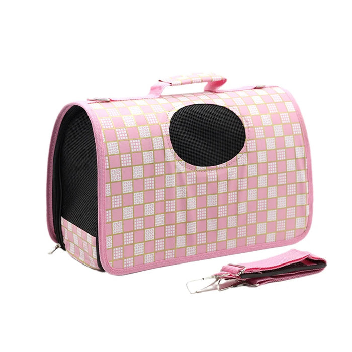 Anywags Pet Carrier Small Checkered Pink Shoulder Sling Bags for Small Pet Carrying Accessories