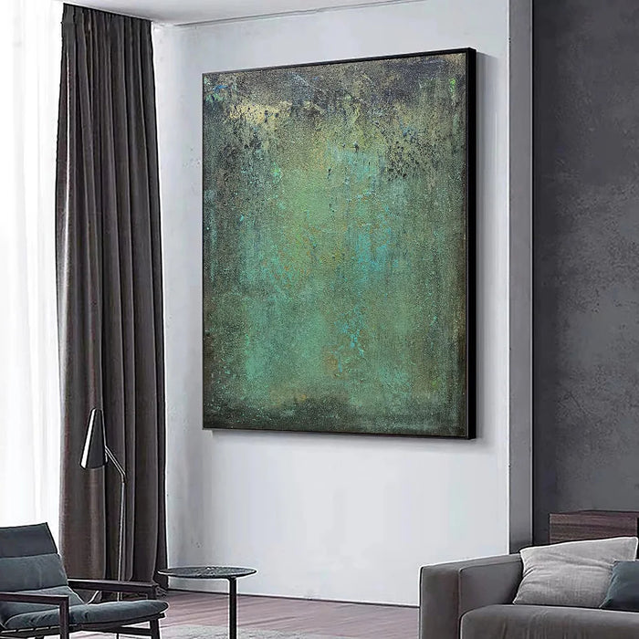 Anyhouz Canvas Art Hand Painted Emerald Serenity Abstract Minimalism Contemporary Wall Decor