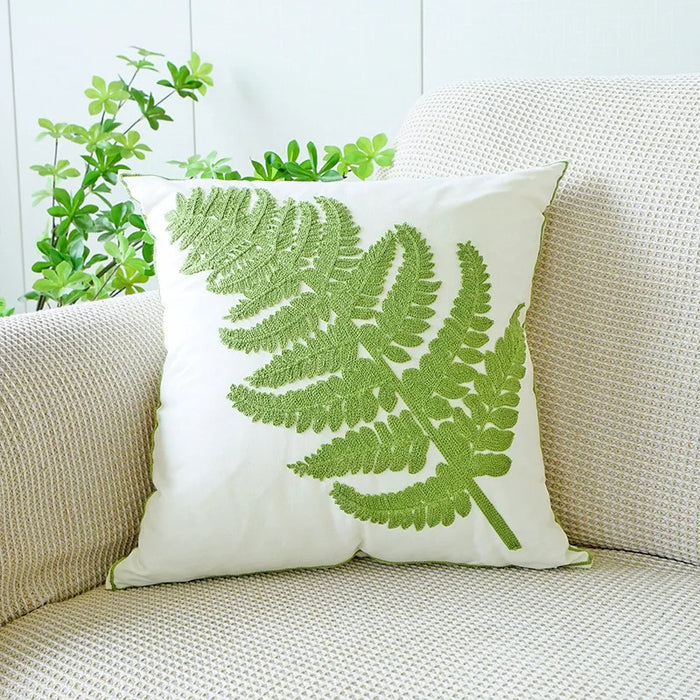 Anyhouz Pillowcase White Fern Leaf Embroidered Decorative Cushion Cover