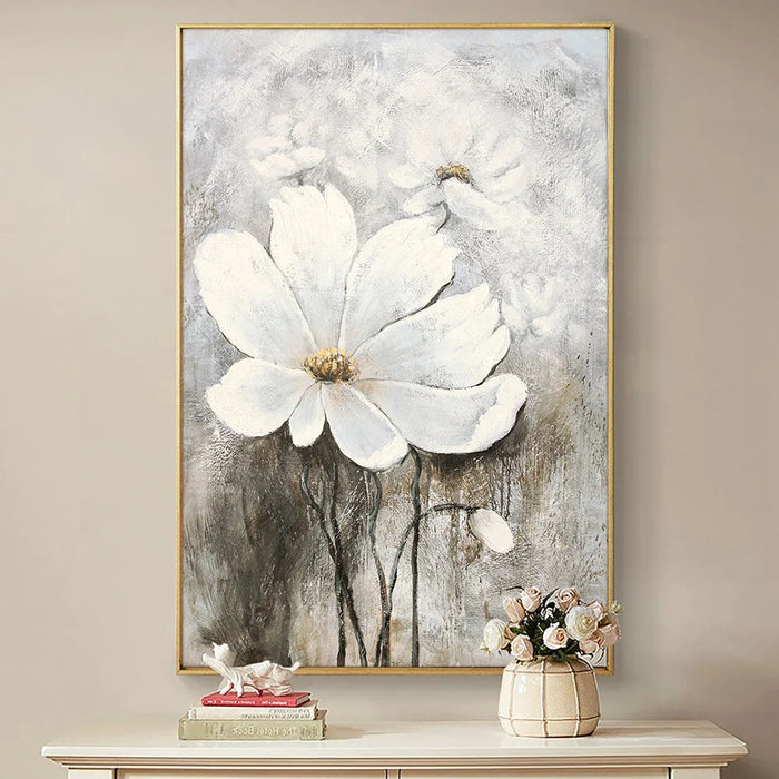 Anyhouz Canvas Art Hand Painted White Floral Reverie Abstract Artwork For Contemporary Spaces