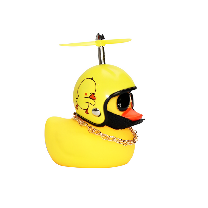 Anypack Car Ornaments Rubber Yellow Duck for Car Dashboard Decorations Cool Glasses Duck with Yellow Baby Duck Propeller Helmet Gold Chain