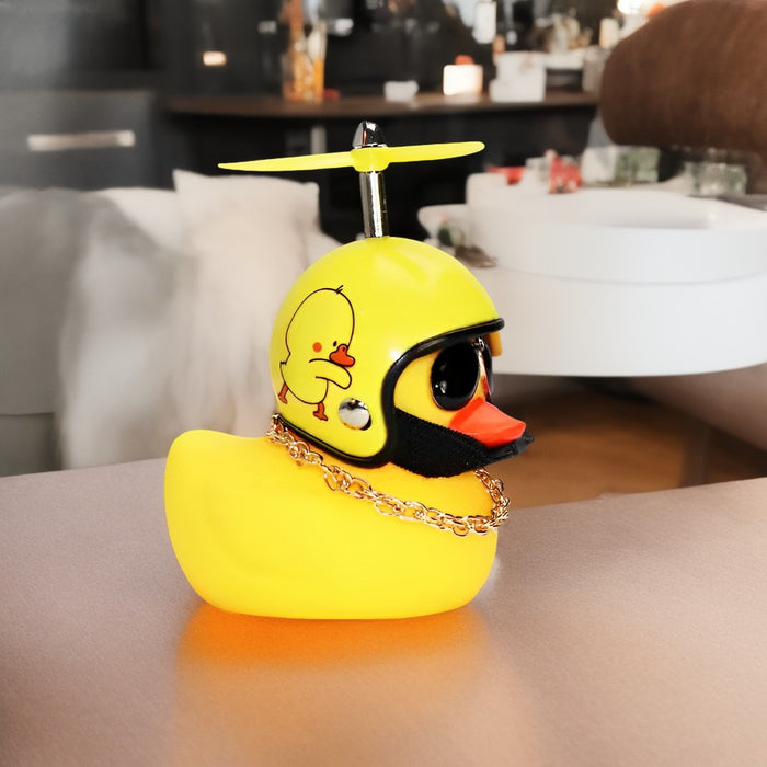 Anypack Car Ornaments Rubber Yellow Duck for Car Dashboard Decorations Cool Glasses Duck with Yellow Baby Duck Propeller Helmet Gold Chain