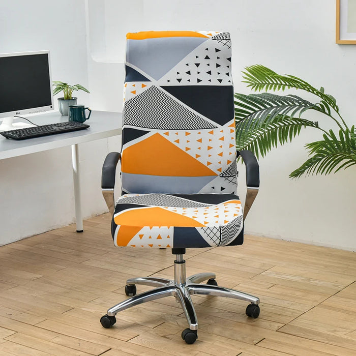 Anyhouz Office Chair Cover Orange White Geometric Large Non-Slip Rotating Seat Case Universal Armrest Chair Protector