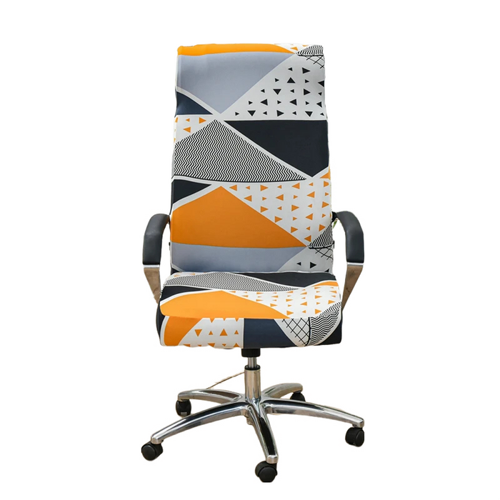 Anyhouz Office Chair Cover Orange White Geometric Large Non-Slip Rotating Seat Case Universal Armrest Chair Protector