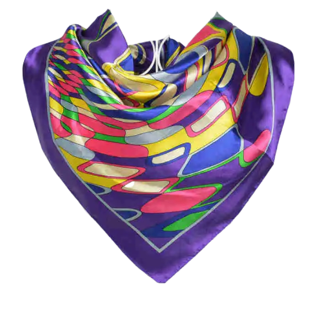 Anyyou Scarf for Women Cute Purple Printed Polyester Silk Big Square Silk 90*90cm Satin For Spring Summer Autumn Winter