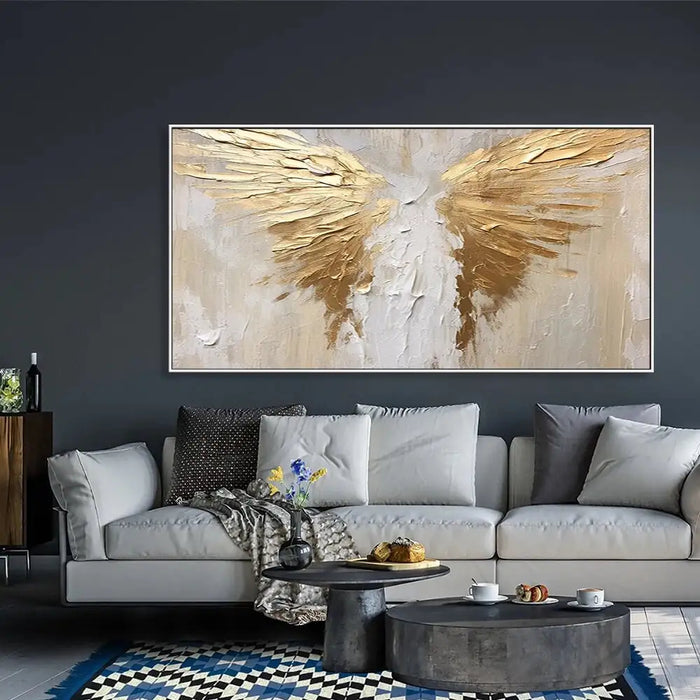 Anyhouz Canvas Art Hand Painted Golden Wings Contemporary Wall Artwork For Living Room