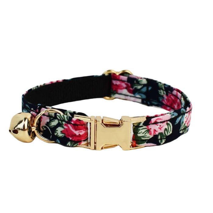 AnyWags Cat Collar Floral Black Large with Safety Buckle, Bell, and Durable Strap Stylish and Comfortable Pet Accessory