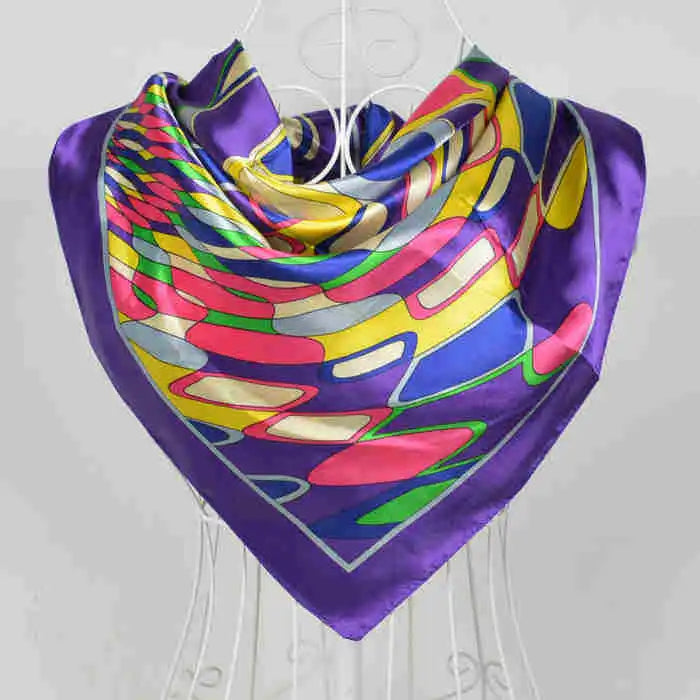 Anyyou Scarf for Women Cute Purple Printed Polyester Silk Big Square Silk 90*90cm Satin For Spring Summer Autumn Winter