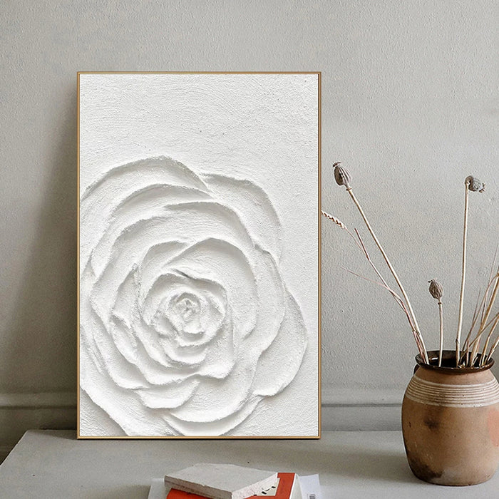 Anyhouz Canvas Art Hand Painted White Essence Of A Rose Minimalist Wall Decor Ideas For Living Room