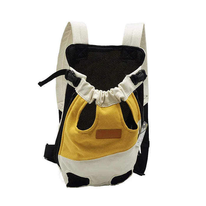 Anywags Pet Carrier Yellow White Large Denim Breathable Travel Backpack for Large Size Pets with Pockets for Carrying Supplies