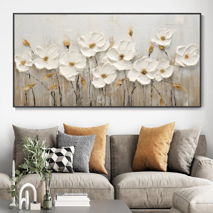 Anyhouz Canvas Art Hand Painted White Floral Symphony Custom Large Handmade Artwork For Home Office