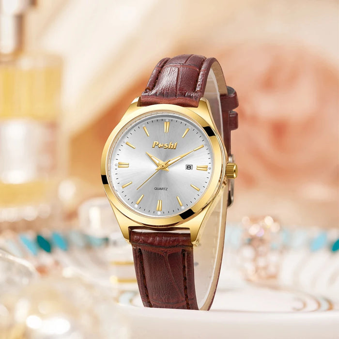 Anyco Watch Women Luxury Green Leather Strap Simple Quartz Watches Original Design Waterproof Clock