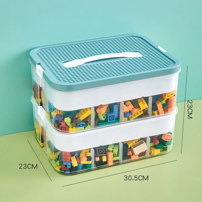 Anyhouz Storage Box Green with White Line Two Layers Stackable Adjustable Organizer