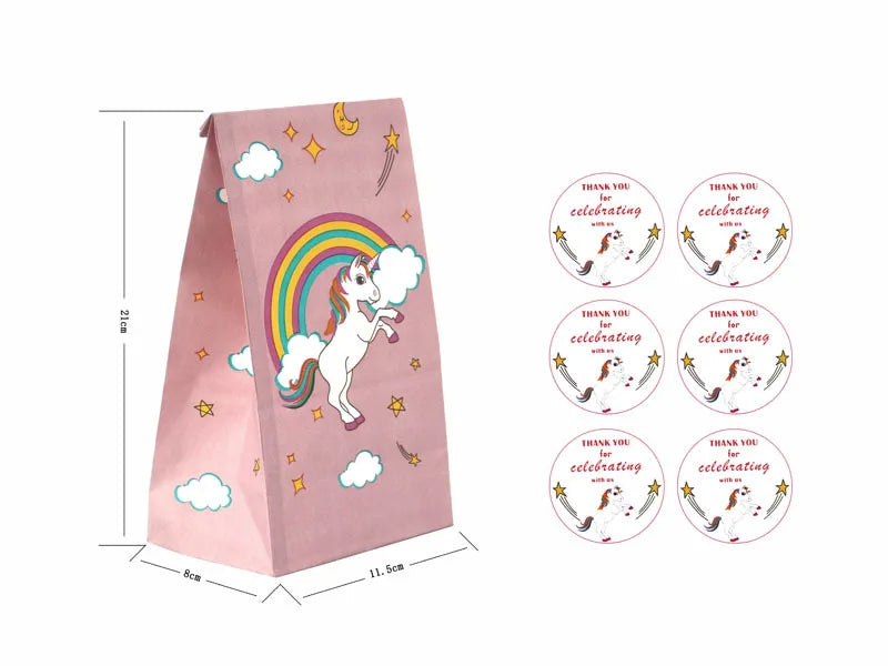 Anyparty Party Treat Bags Pink 10Pcs Unicorn Rainbow Print Paper Pouches