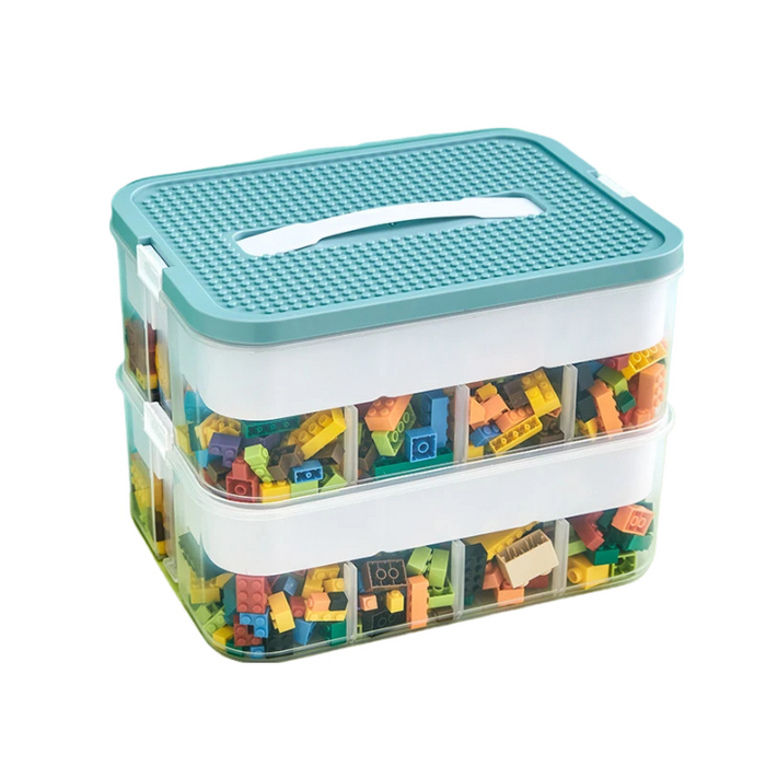 Anyhouz Storage Box Green with White Line Two Layers Stackable Adjustable Organizer