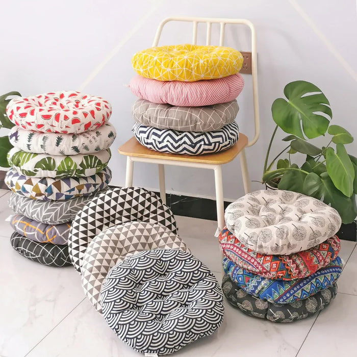 Anyhouz Seat Cushion White Mix Print Round Chair Pad Decorative Pillow