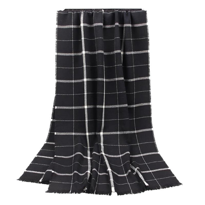 Anyyou Scarf Black Plaid Cashmere Winter Pashmina Shawl Blanket Tassel Bandana