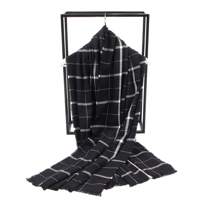 Anyyou Scarf Black Plaid Cashmere Winter Pashmina Shawl Blanket Tassel Bandana