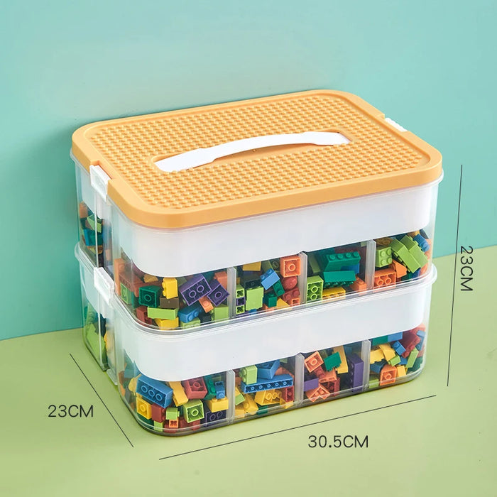 Anyhouz Storage Box Yellow with White Line Two Layers Stackable Adjustable Organizer