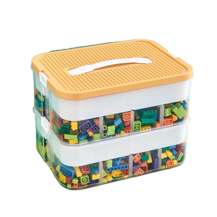 Anyhouz Storage Box Yellow with White Line Two Layers Stackable Adjustable Organizer