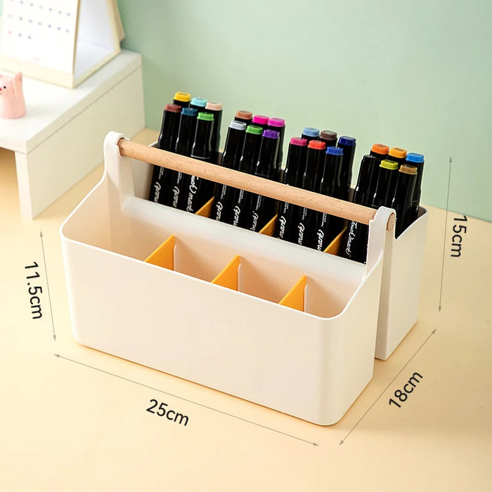 Anyhouz Storage Box Yellow Desktop Stationery Organizer with Handle Multi Grid Marker Pen Holder