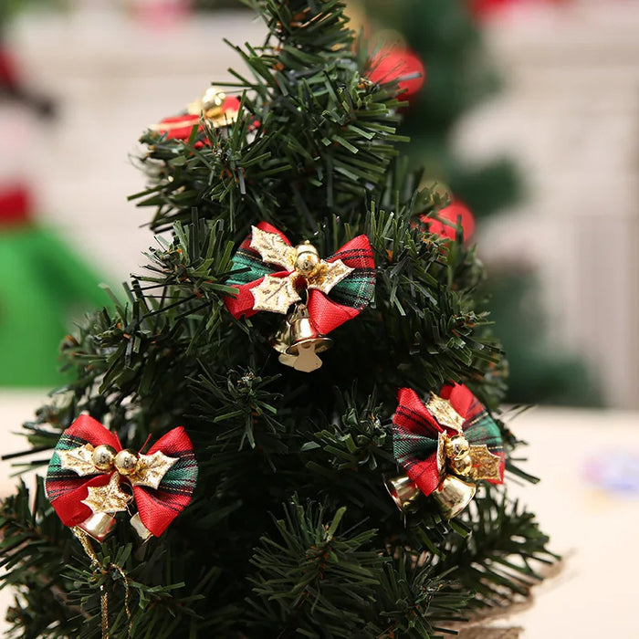 Anyhouz Christmas Golden Red Bow Bell Ornament Hanging Pendant