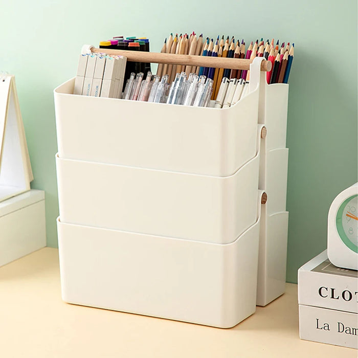 Anyhouz Storage Box Yellow Desktop Stationery Organizer with Handle Multi Grid Marker Pen Holder