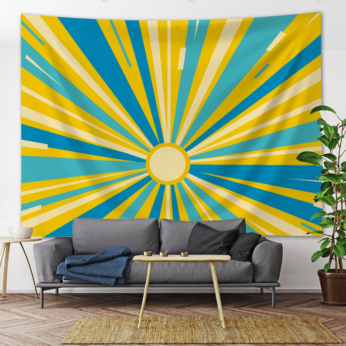 Anyhouz Tapestry Blue Sun Rays 150x100cm Psychedelic Scene Art Hippie Bohemian Decorative Sheet