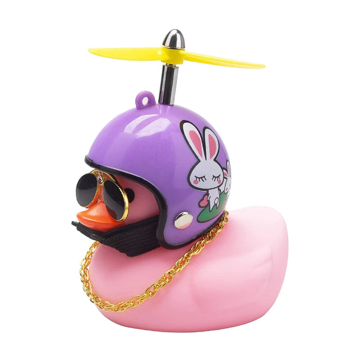 Anypack Car Ornaments Rubber Pink Duck for Car Dashboard Decorations Cool Glasses Duck with Rabbit Purple Propeller Helmet Gold Chain