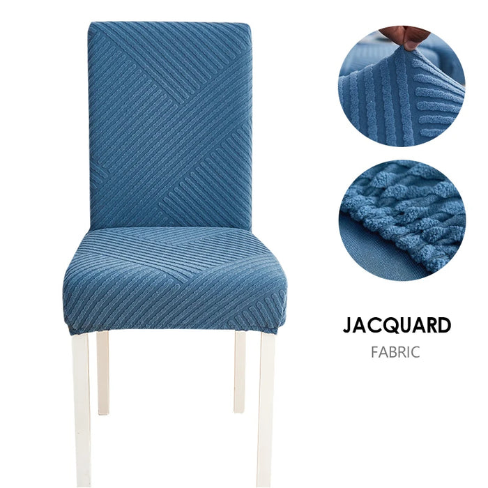 Anyhouz Chair Cover Blue Knitted Lines Design with Anti-Dirt and Elastic Material for Dining Room Kitchen Wedding Hotel Banquet Restaurant