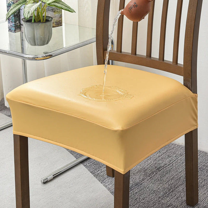 Anyhouz Chair Cover Yellow PU Leather Seat Slipcover Chair Cover for Kitchen Hotel Banquet Dining Living Room