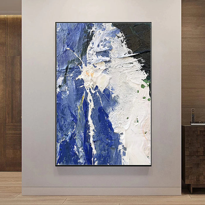 Anyhouz Canvas Art Hand Painted Blue Sapphire Symphony Original Abstract Wall Paintings For Home Decor