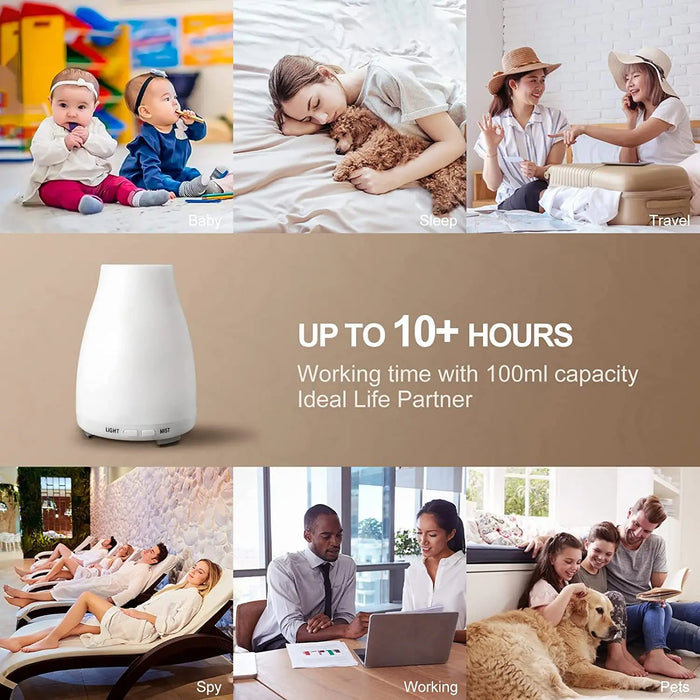 Anyhouz Mini Air Humidifier White USB Powered Color Lights Aromatherapy With Mist Maker For Home Bedroom