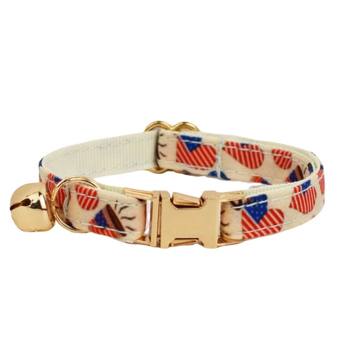 AnyWags Cat Collar Flag Heart Large with Safety Buckle, Bell, and Durable Strap Stylish and Comfortable Pet Accessory