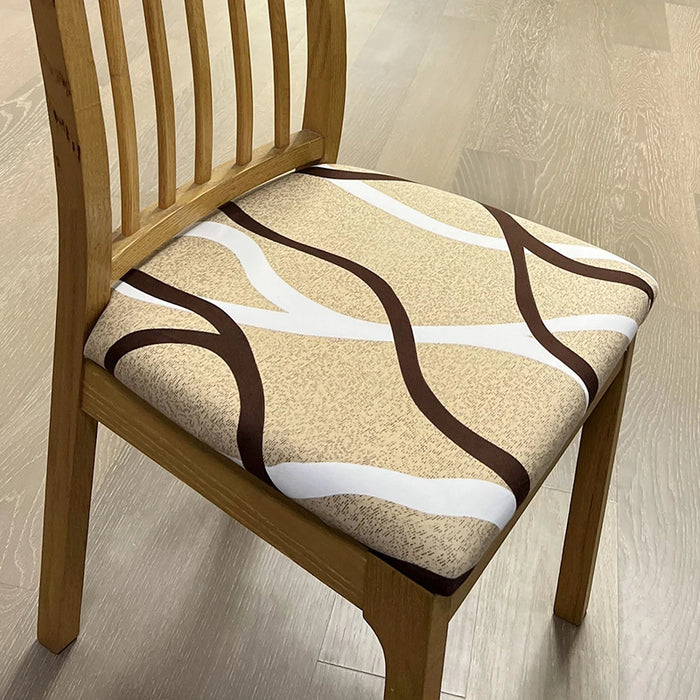 Anyhouz Chair Cover Light Beige Brown and White Wave Linear Pattern Print Stretch Seat Cover for Home Dinning Kitchen Washable Removable