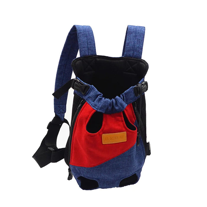 Anywags Pet Carrier Red Dark Blue XXL Denim Breathable Travel Backpack for Large XXL Pets with Pockets for Carrying Supplies