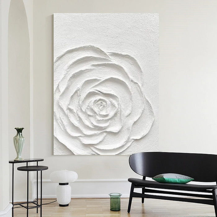 Anyhouz Canvas Art Hand Painted White Essence Of A Rose Minimalist Wall Decor Ideas For Living Room