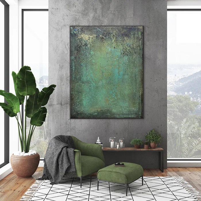 Anyhouz Canvas Art Hand Painted Emerald Serenity Abstract Minimalism Contemporary Wall Decor