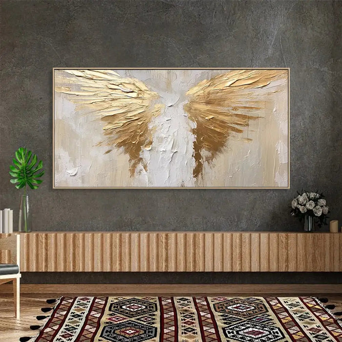 Anyhouz Canvas Art Hand Painted Golden Wings Contemporary Wall Artwork For Living Room