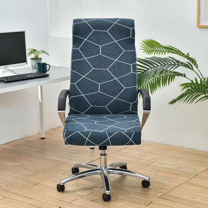 Anyhouz Office Chair Cover Blue Green Pattern Medium Non-Slip Rotating Seat Case Universal Armrest Chair Protector