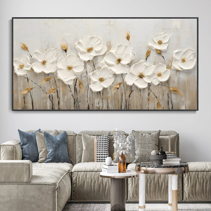 Anyhouz Canvas Art Hand Painted White Floral Symphony Custom Large Handmade Artwork For Home Office