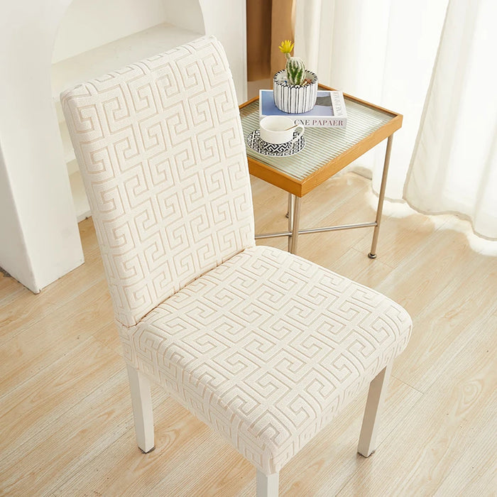 Anyhouz Chair Cover Beige Square Geometric Design with Elastic Material for Dining Room Kitchen Wedding Hotel Banquet Restaurant