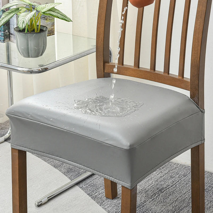 Anyhouz Chair Cover Grey PU Leather Seat Slipcover Chair Cover for Kitchen Hotel Banquet Dining Living Room