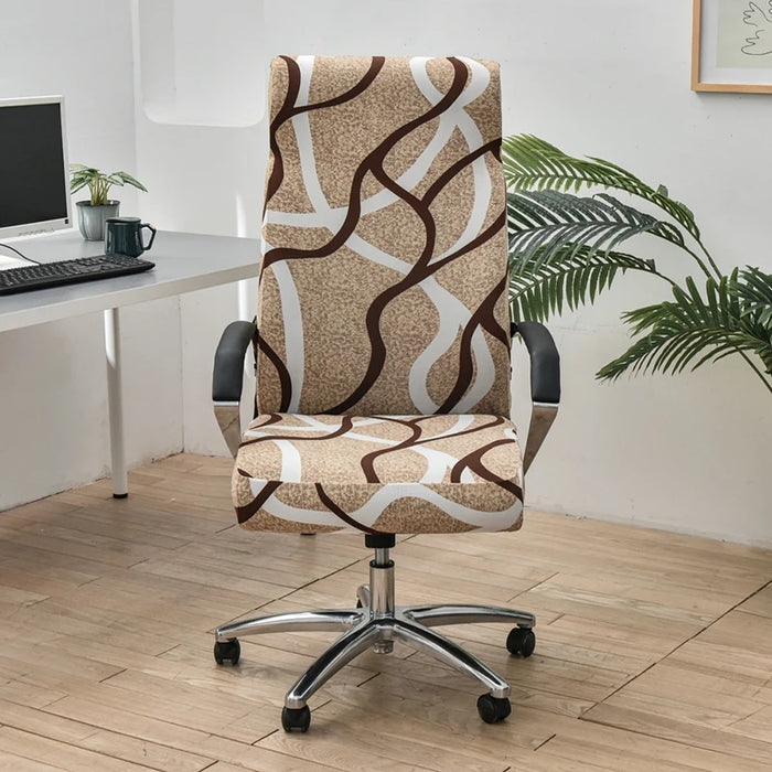 Anyhouz Office Chair Cover Brown Wave Line Large Non-Slip Rotating Seat Case Universal Armrest Chair Protector